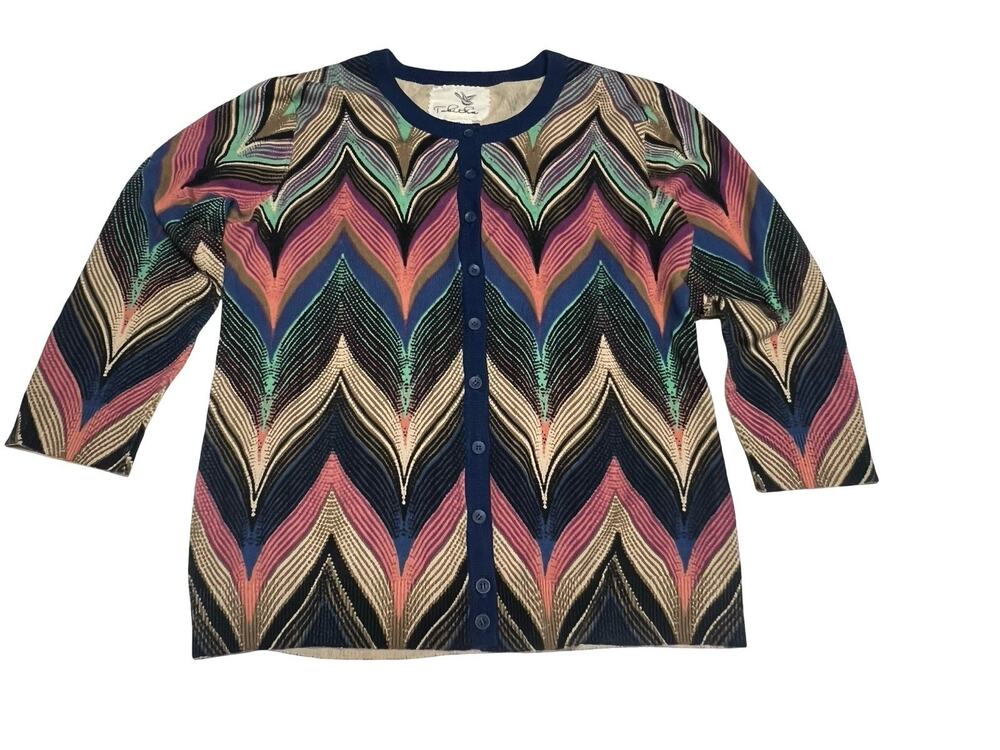 ANTHROPOLOGIE Tabitha Seared Chevrons Cotton CARDIGAN Sweater COLORFUL Sz M